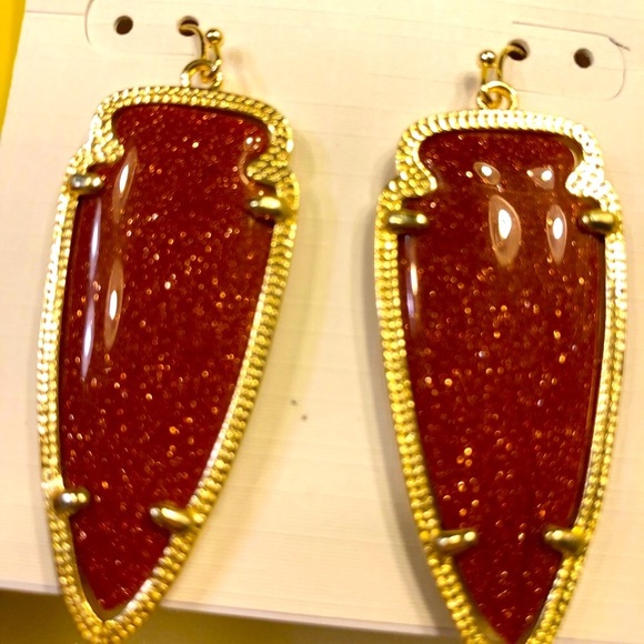 NWT Kendra Scott RARE & Retired Skylar Earrings Goldstone & Yellow Gold STUNNING - Picture 10 of 16